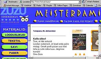 Joonis 2. Käsitööalase interneti lehekülje "ZUZU" avaleht